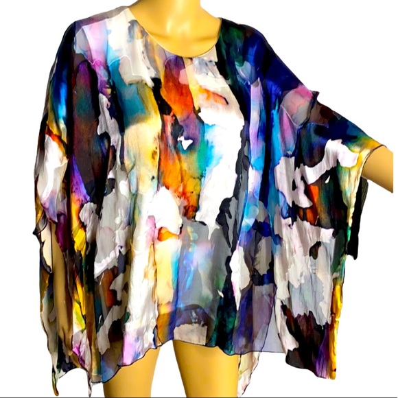 Caroline Rose Hand Painted Devore Caftan, Petite - Picture 4 of 9
